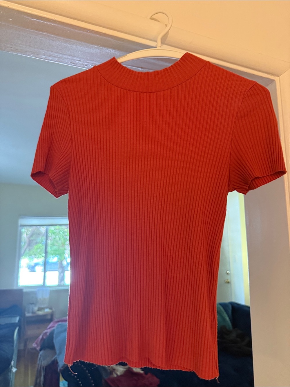 Ribbed Short Sleeve Crewneck Top in Red